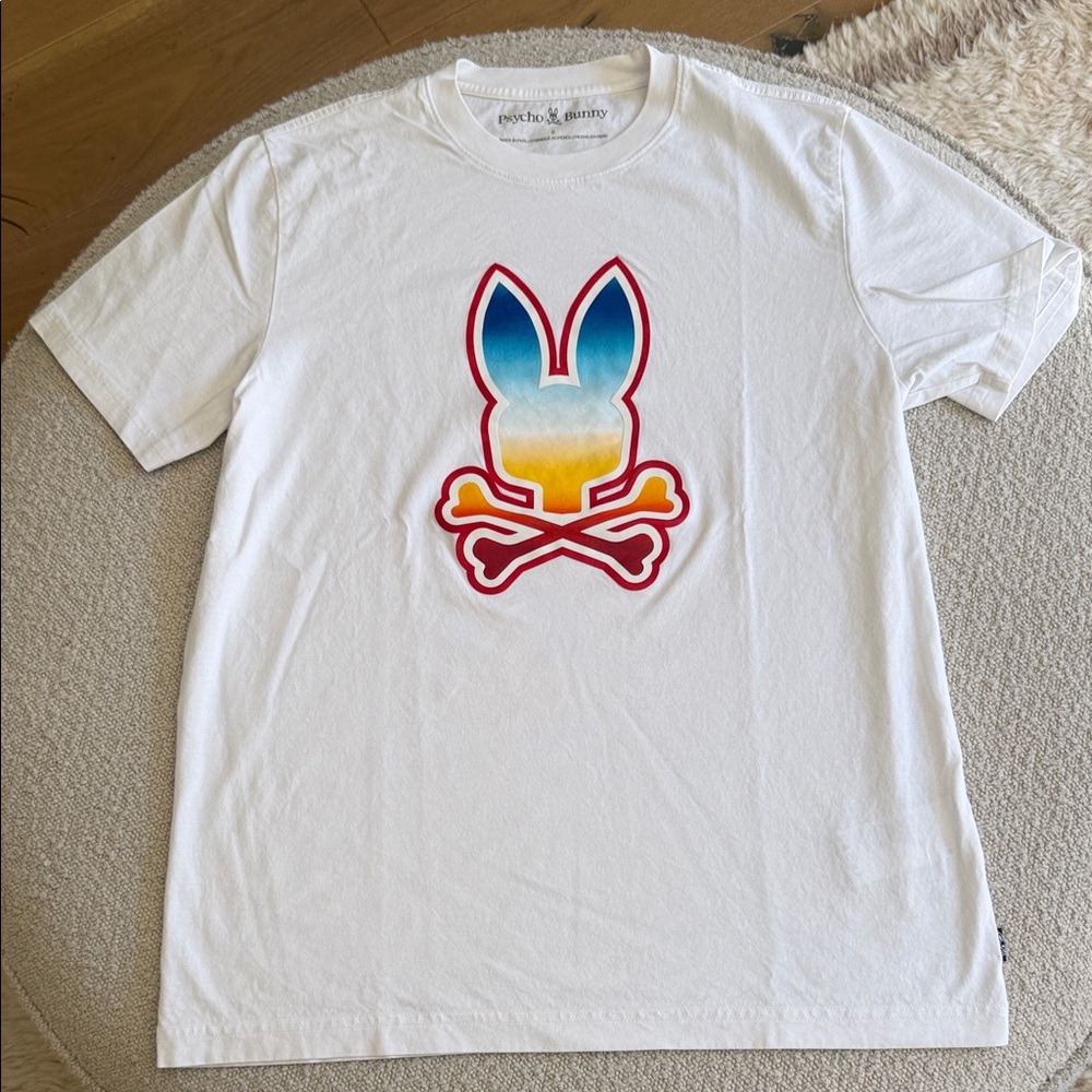 Brand New Psycho Bunny White T-Shirt with Colorful Bunny Skull Design